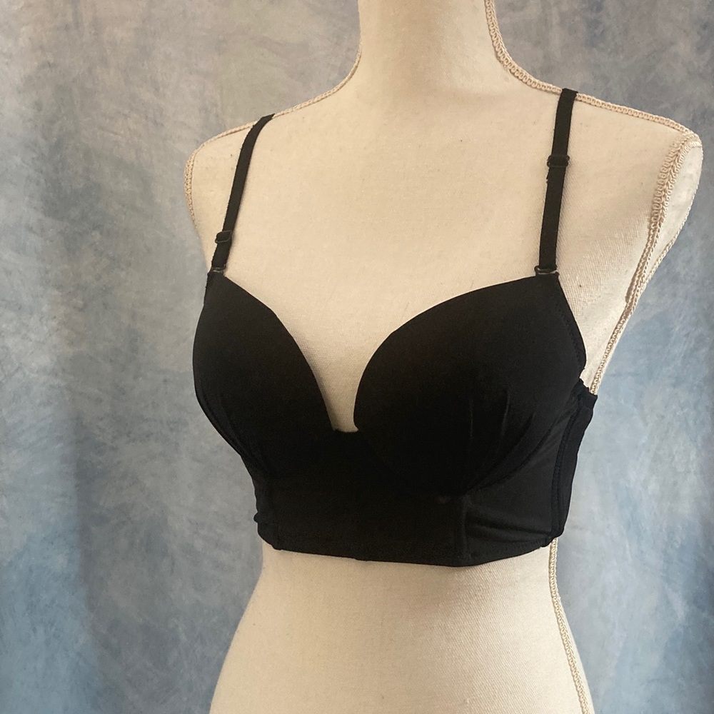 🍀2for$25🍀 Women's Black Longline Underwire Push-up Bra Size 75B Approx 34B US